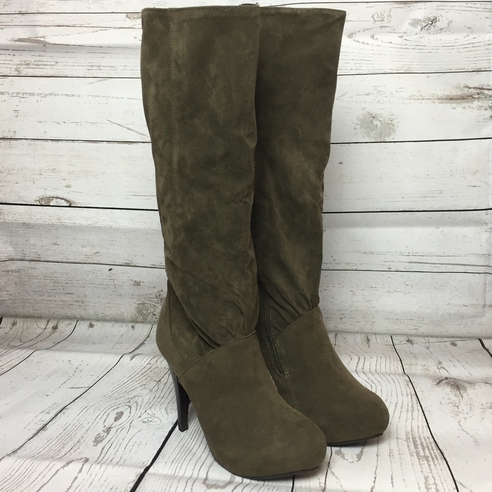 Taupe High Heel Tall Below Knee Boots
